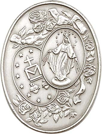 Antique Silver Both Sides Miraculous Medal with Roses Visor Clip 1081V