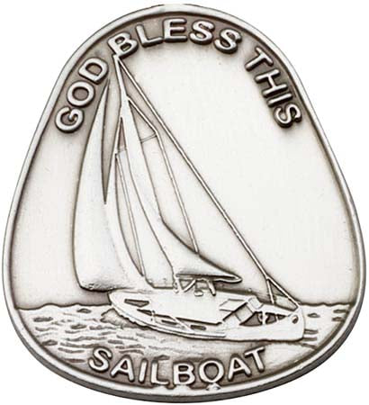 Antique Silver God Bless This Sailboat Visor Clip 1082V
