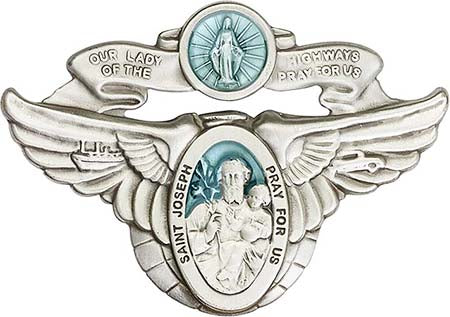 Antique Silver Our Lady of the Highway/St Joseph Visor Clip 1091EV
