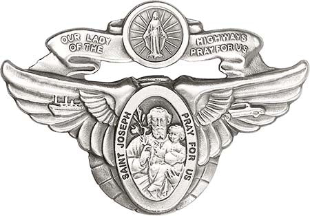 Antique Silver Our Lady of the Highway / St Joseph Visor Clip 1091V