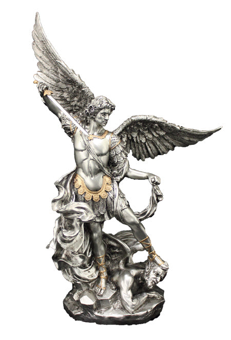 Pewter Finish St Michael Statue from the Veronese Collection