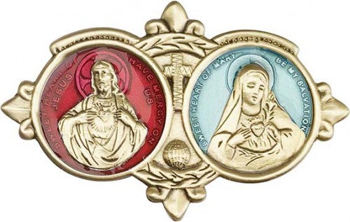 Antique Gold Jesus / Mary Enameled Visor Clip 1096EVG