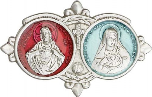 Antique Silver Colored Sacred Heart / Immaculate Heart Visor Clip 1096EV