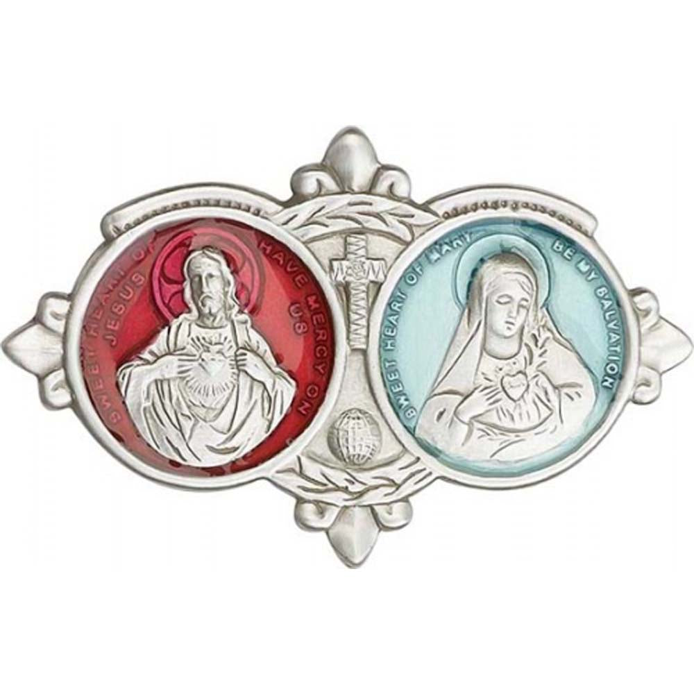 Antique Silver Colored Sacred Heart / Immaculate Heart Visor Clip 1096EV
