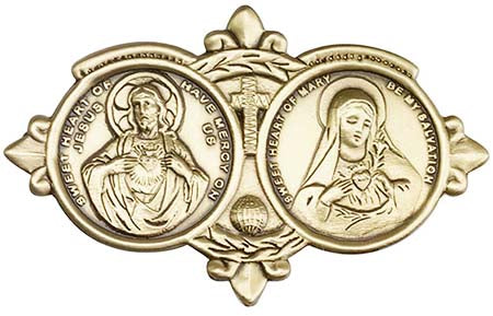 Antique Gold Sacred Heart / Immaculate Heart Visor Clip 1096VG