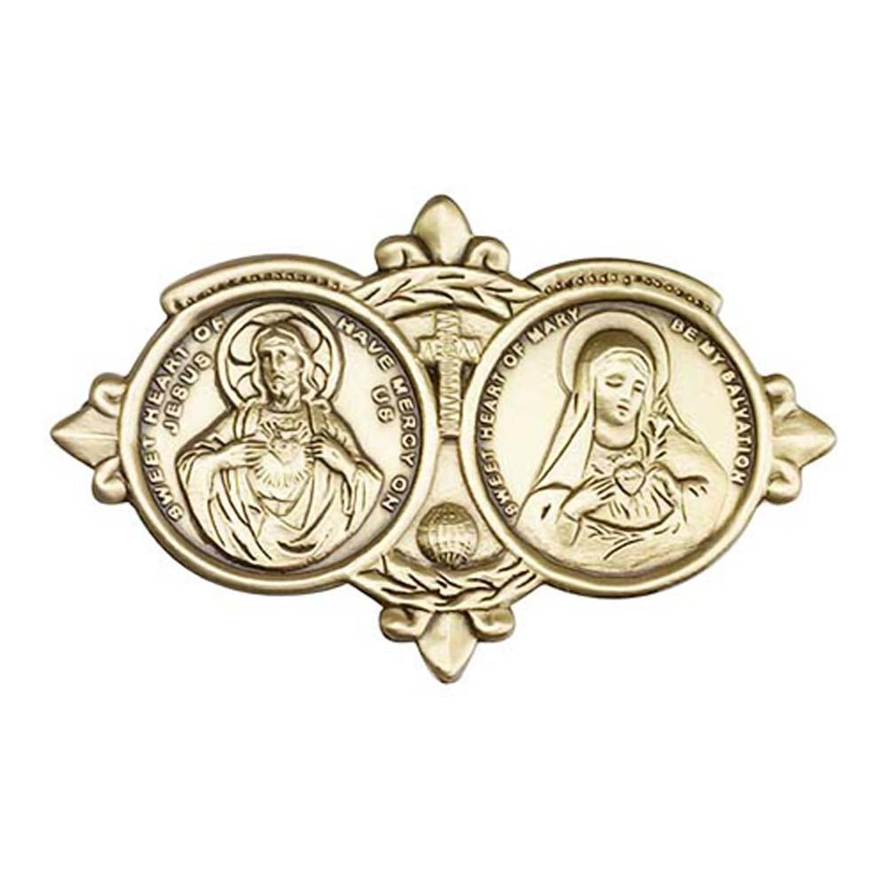 Antique Gold Sacred Heart / Immaculate Heart Visor Clip 1096VG