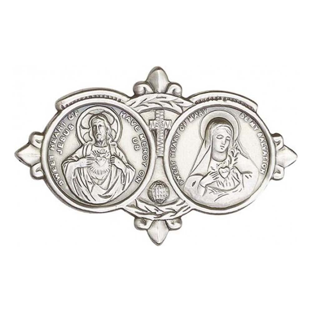 Antique Silver Sacred Heart / Immaculate Heart Visor Clip 1096V