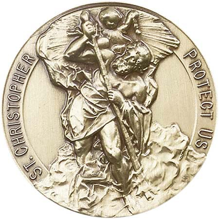 Round Unique Antique Gold St. Christopher Visor Clip 1097VG