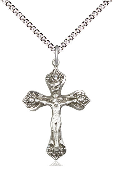 Sterling Silver Fancy Rose Crucifix Pendant 0662SS
