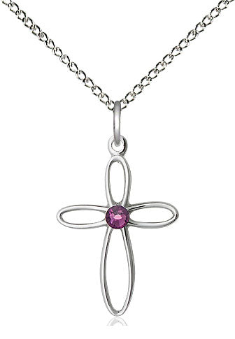 Sterling Loop Cross Birthstone Necklaces