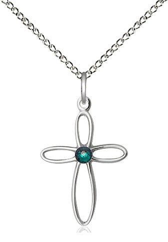 Sterling Loop Cross Birthstone Necklaces