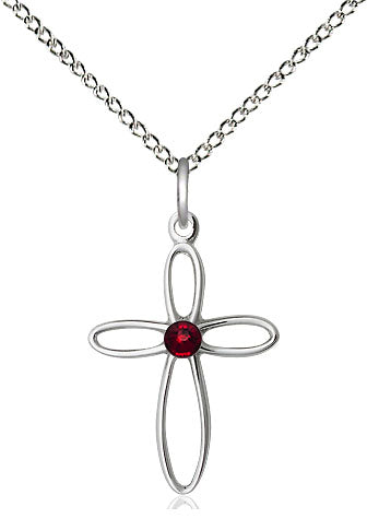 Sterling Loop Cross Birthstone Necklaces