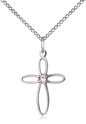 Sterling Loop Cross Birthstone Necklaces