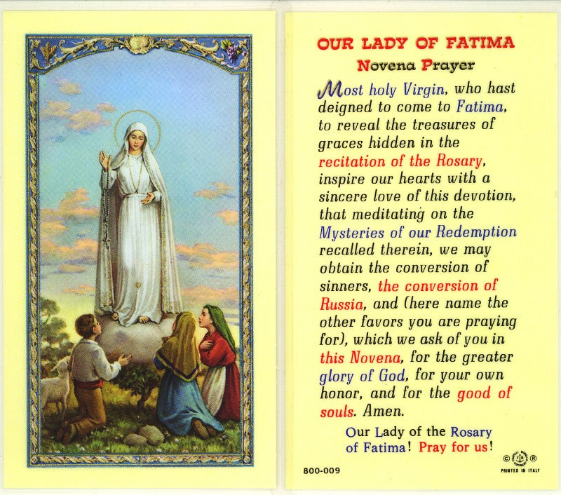 Our Lady of Fatima Holy Card with Novena