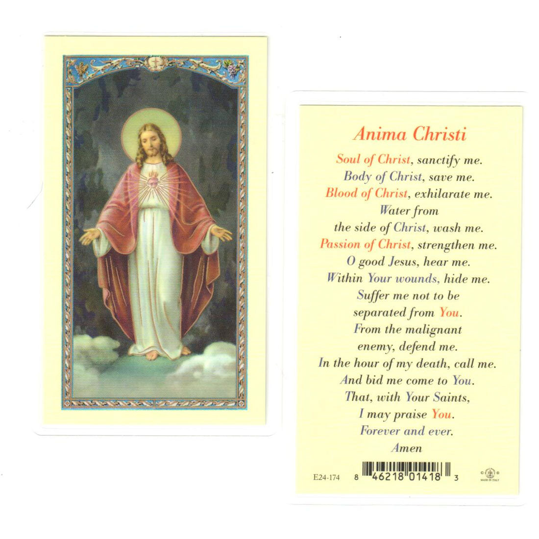 Anima Christi Sacred Heart Prayer Card