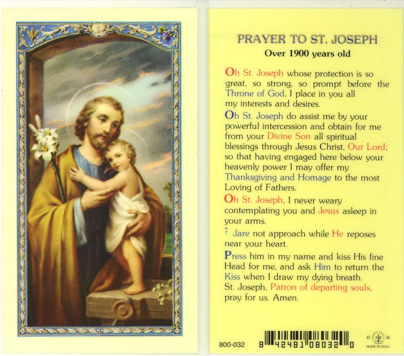 Saint Joseph Holy Card with Ancient Prayer (over 1900 yrs old) - 800-032