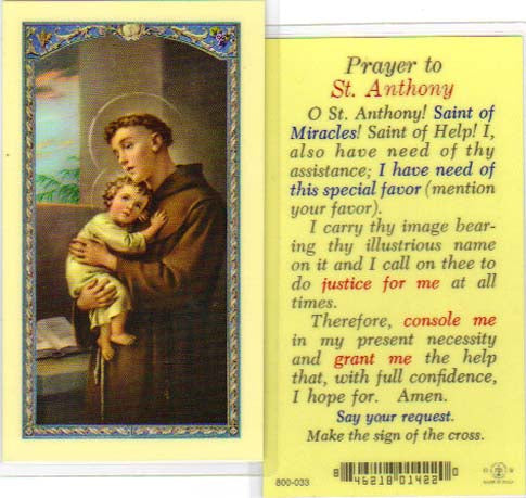 Saint Anthony Holy Cards - Prayer for Help
