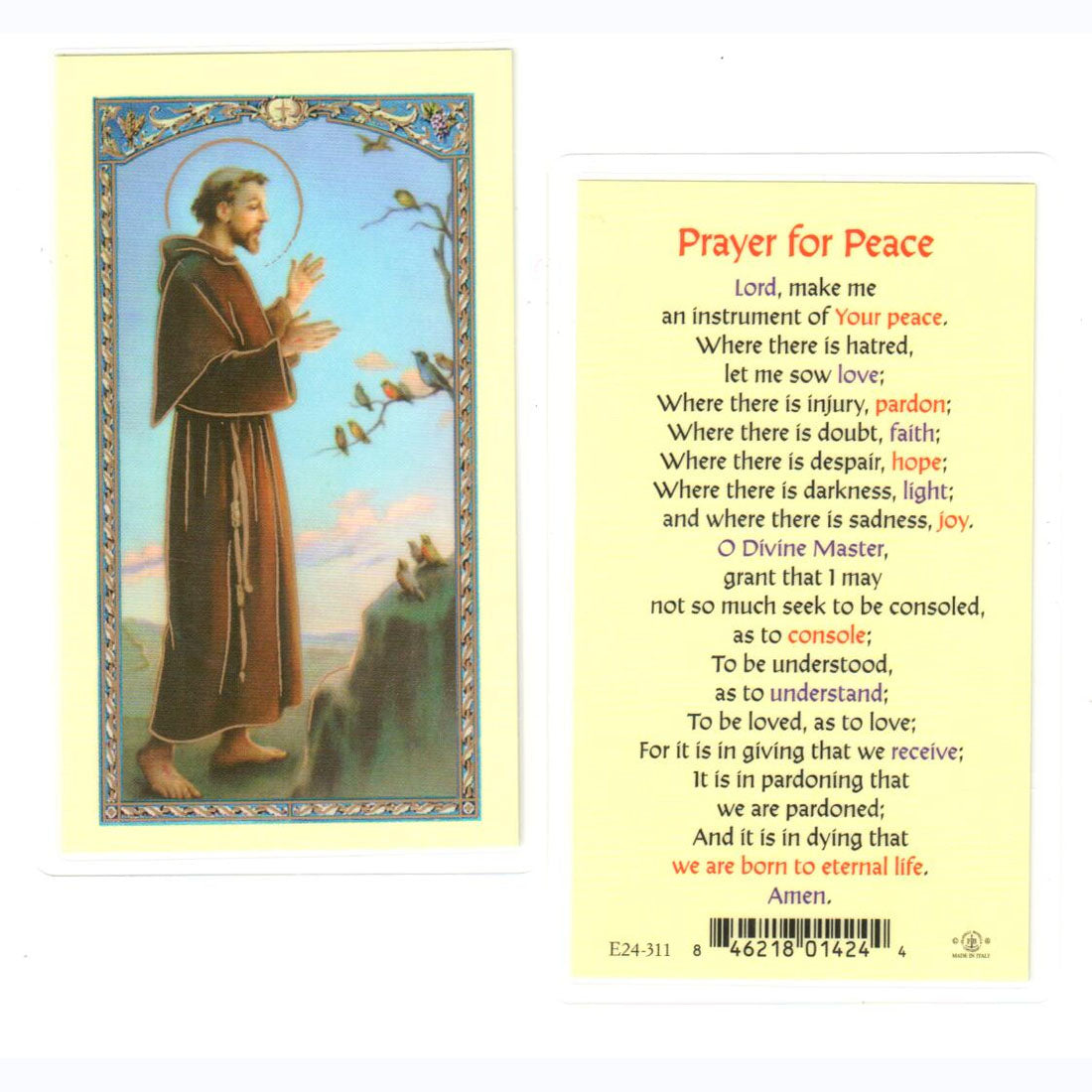 Saint Francis of Assisi Peace Prayer Holy Card -E24-311