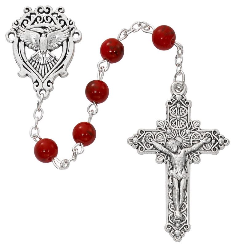 Holy Spirit Red Marble Deluxe Rosary P270F