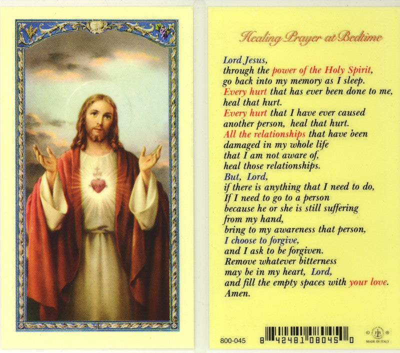 Sacred Heart of Jesus Holy Card with Healing Prayer at Bedtime