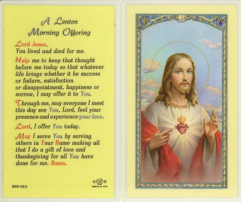 Sacred Heart Holy Card with Lenten Morning Offering