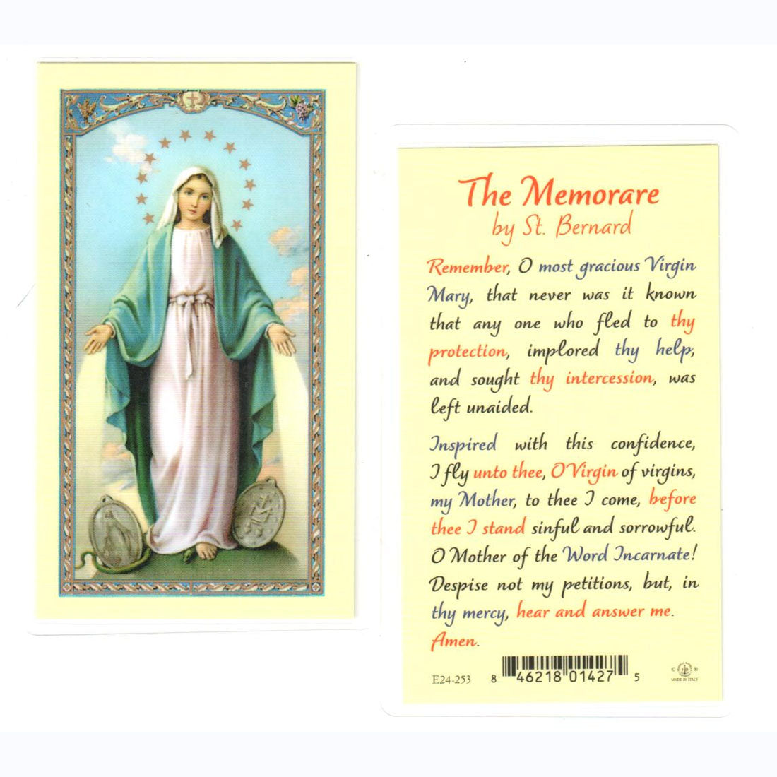 Memorare of Saint Bernard Holy Cards with Our Lady of Grace Image