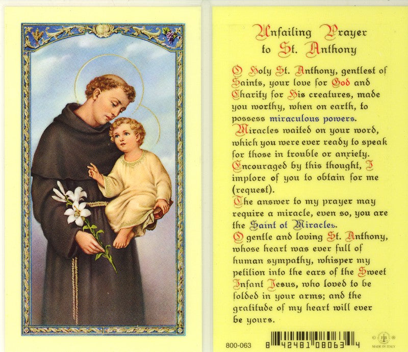 Saint Anthony Holy Card - Unfailing Prayer 800-063