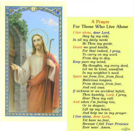 Christ Knocking at the Door Holy Card - with Prayer for Those Who Live Alone