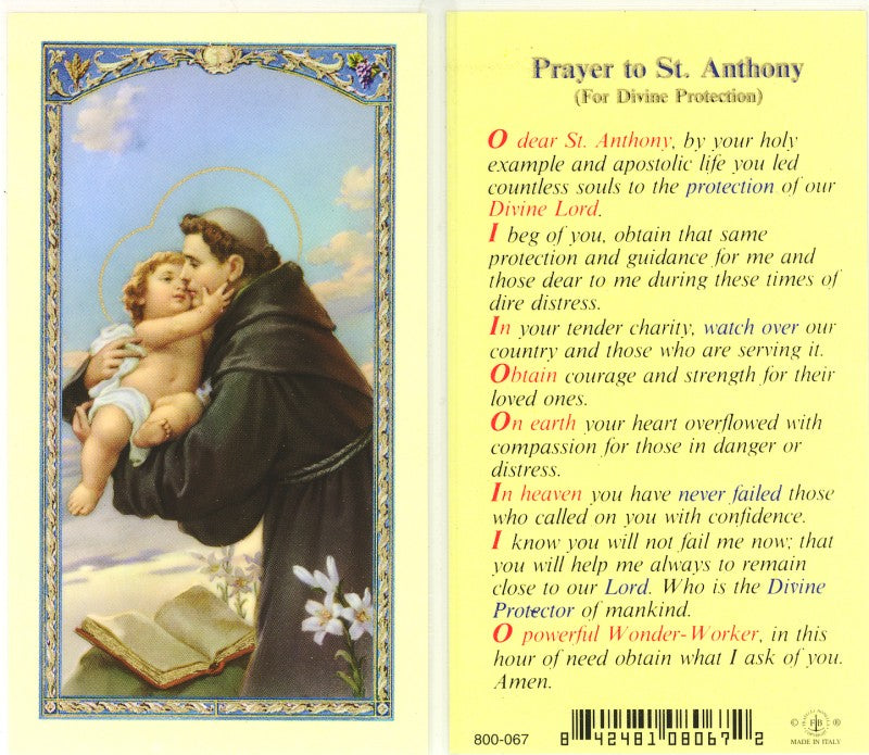 Saint Anthony Holy Card with Prayer for Divine Protection - 800-067
