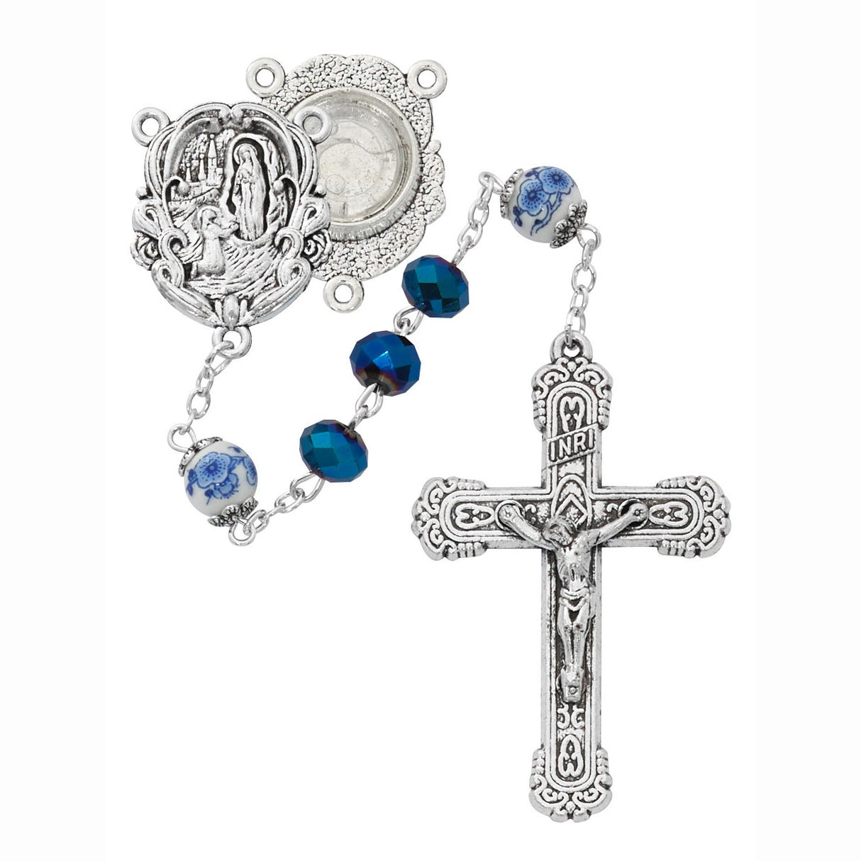 Blue Metallic Our Lady of Lourdes Water Rosary