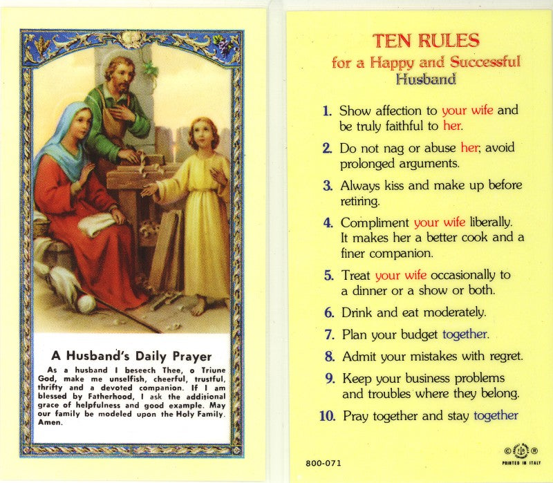 Holy Family Holy Card with A Husband s Daily Prayer - 800-071