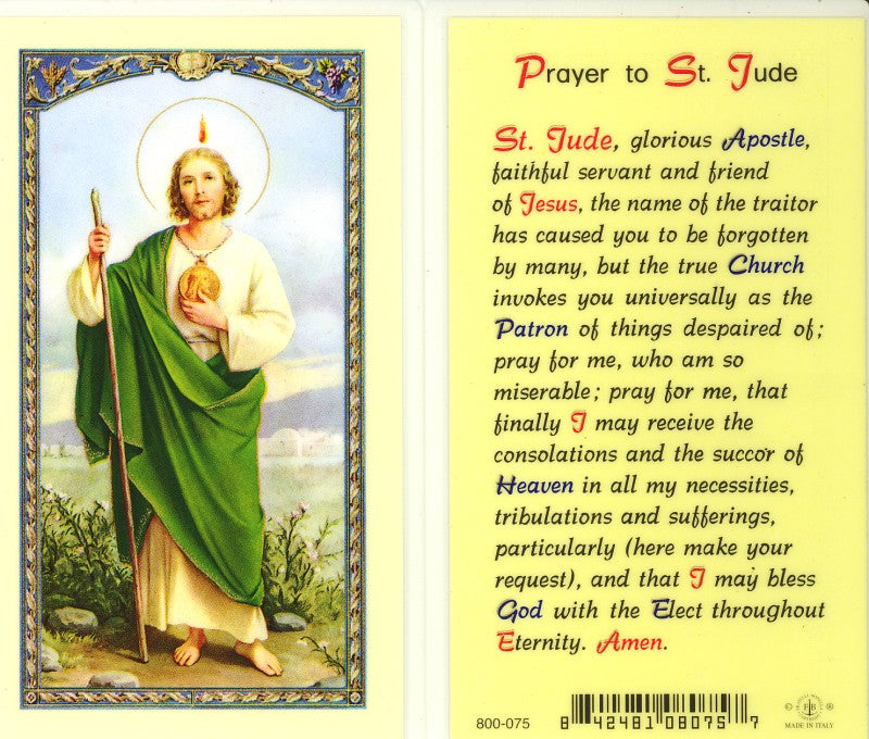 Saint Jude Holy Card with Prayer to Saint Jude
