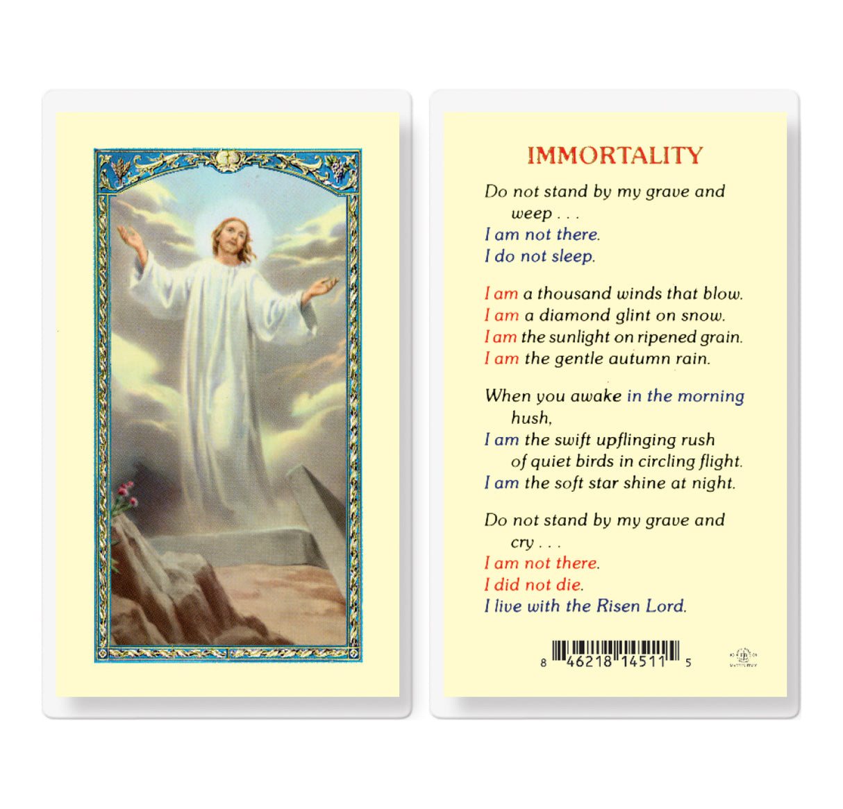 Risen Christ Holy Card - Immortality Poem - 800-252