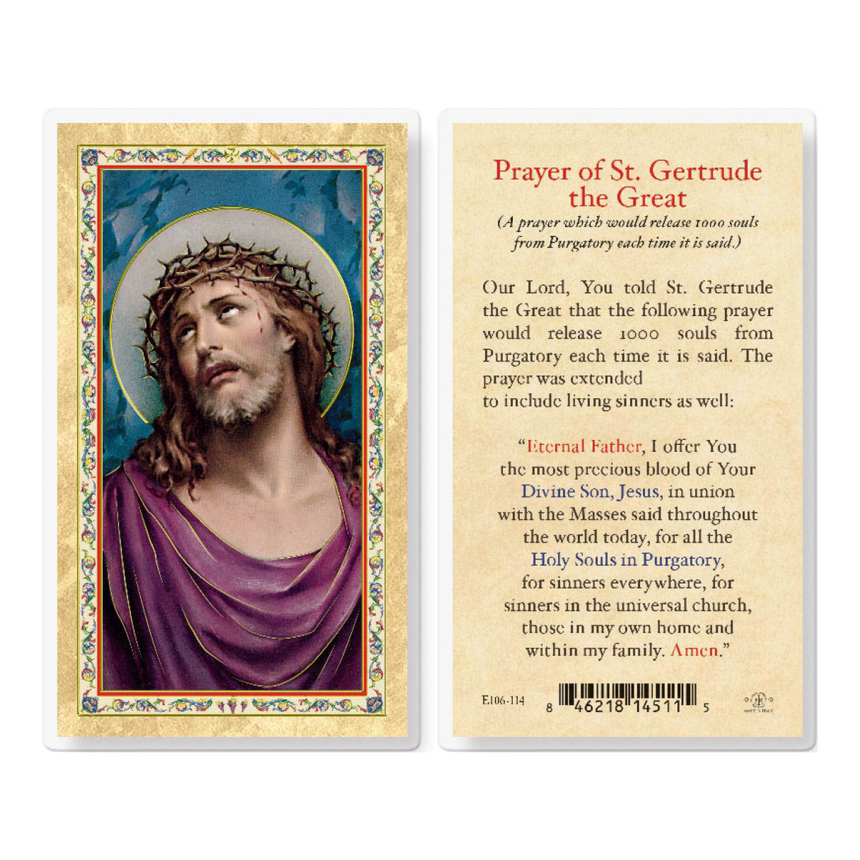 Prayer of St. Gertrude the Great Holy Cards - E106-114