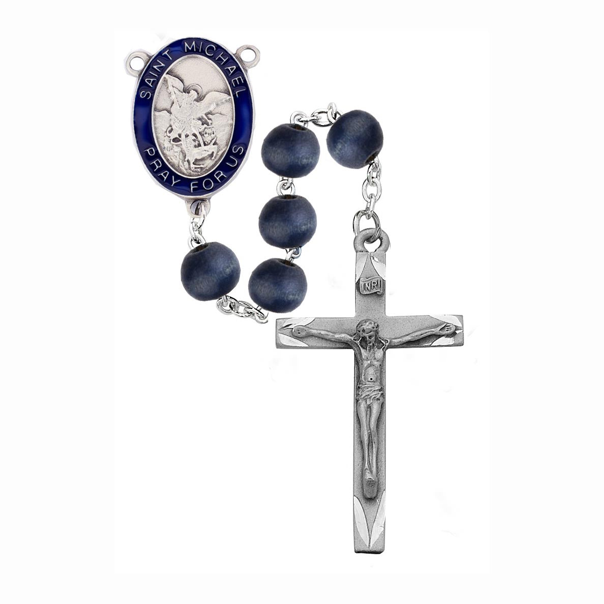 8mm Blue Wood St Michael Rosary R775F
