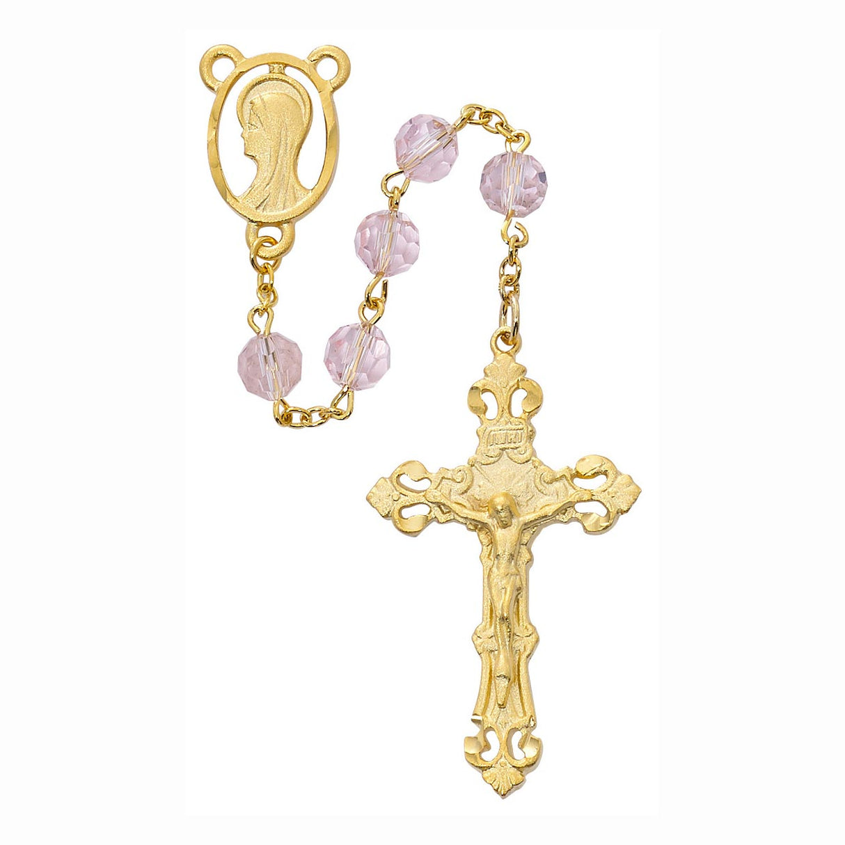 7mm Pink Crystal Gold Plated Rosary R789HF
