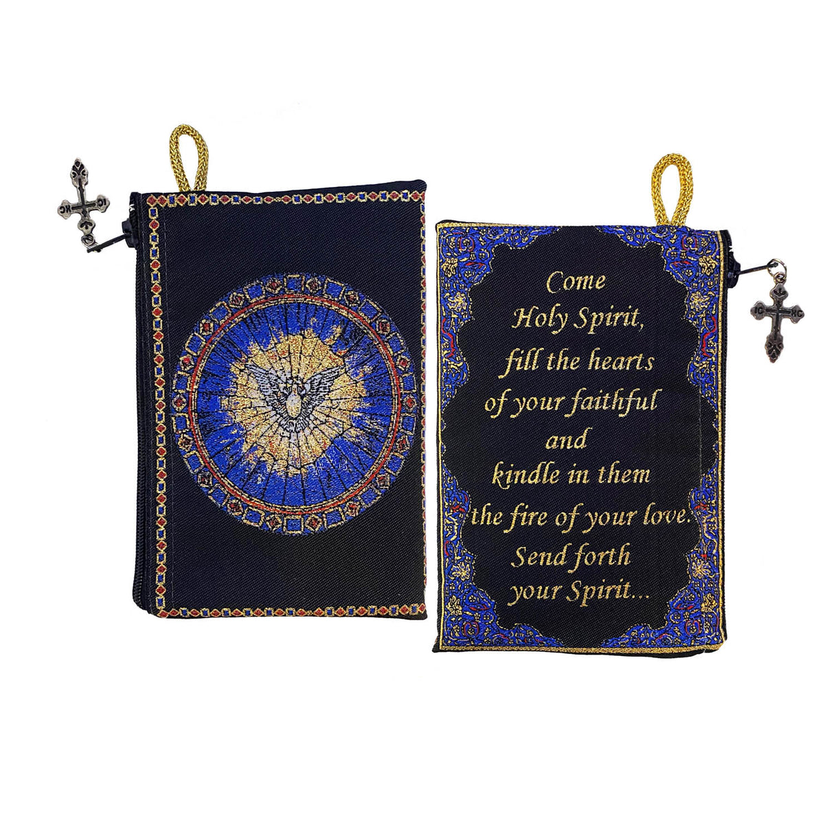 Holy Spirit Tapestry Rosary Pouch Blue