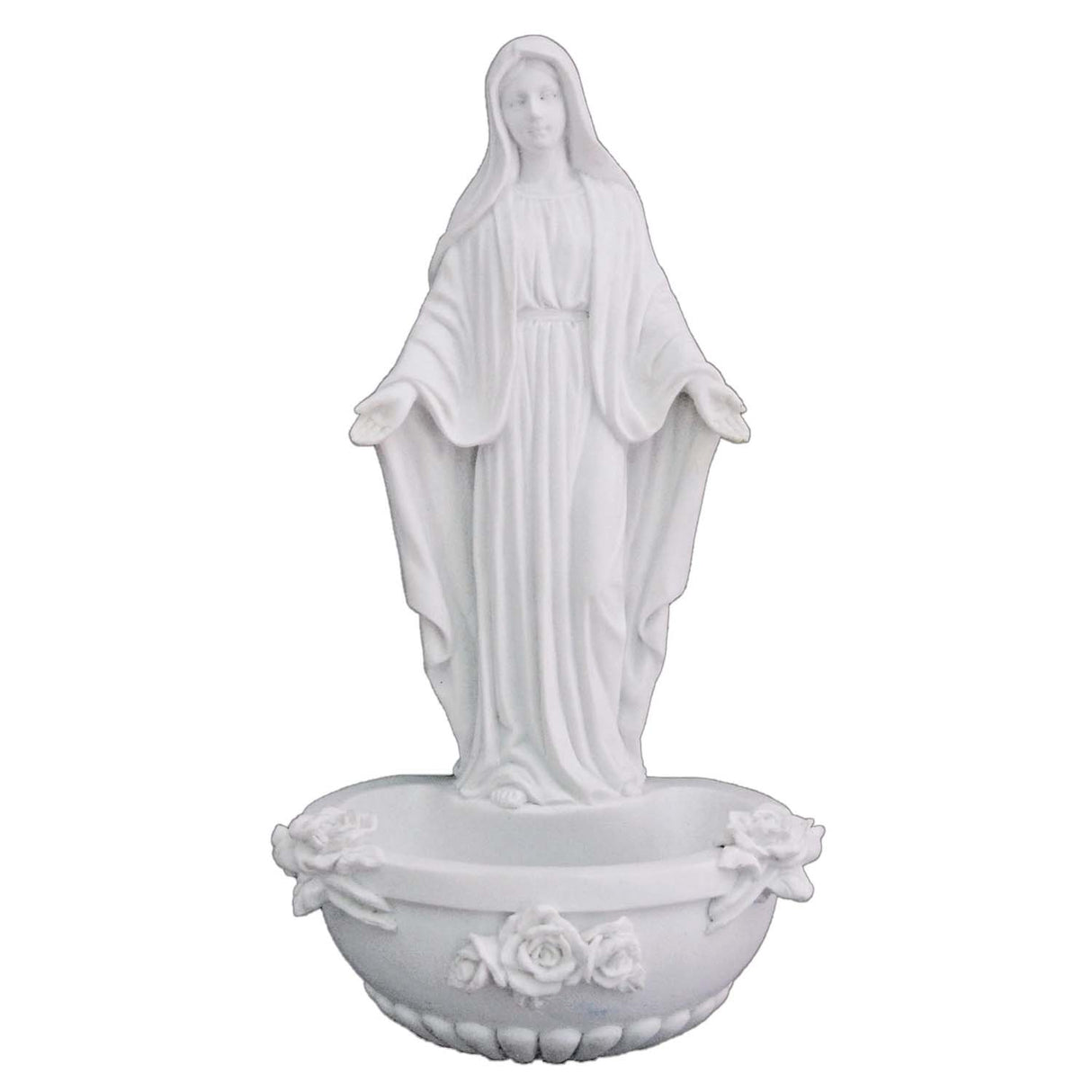 7 inch White Our Lady of Grace Holy Water Font