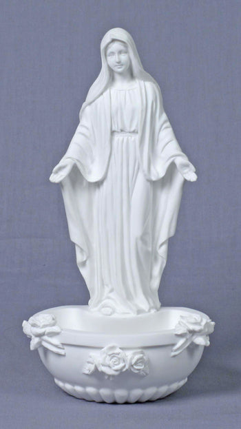 7 inch White Our Lady of Grace Holy Water Font