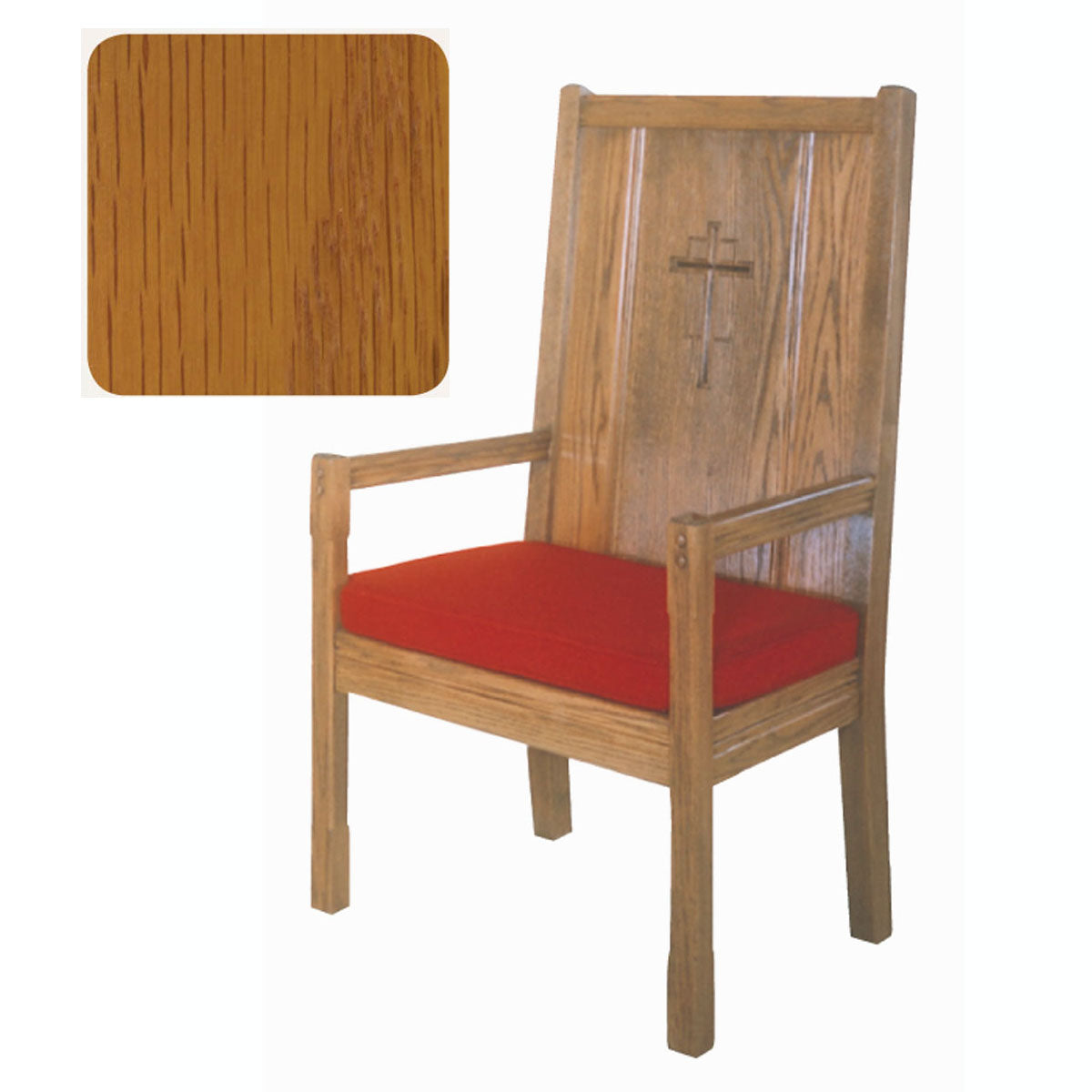 Golden Oak Finish High Back Presider Chair with Cushion 65H