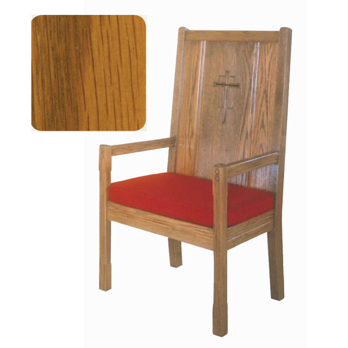 Harvest Oak Finish High Back Presider Chair with Cushion 65H