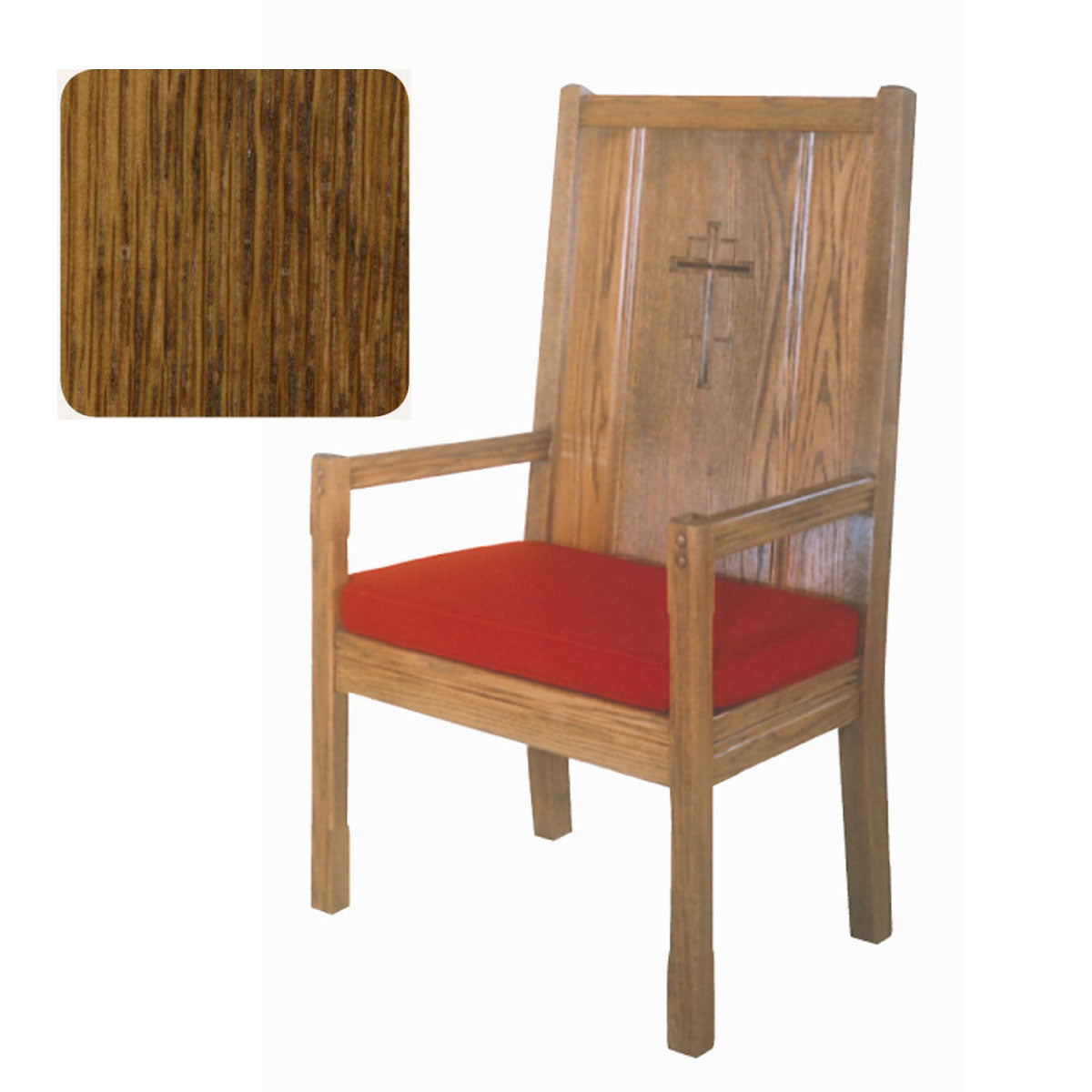 Medium Oak Finish High Back Presider Chair with Cushion 65H