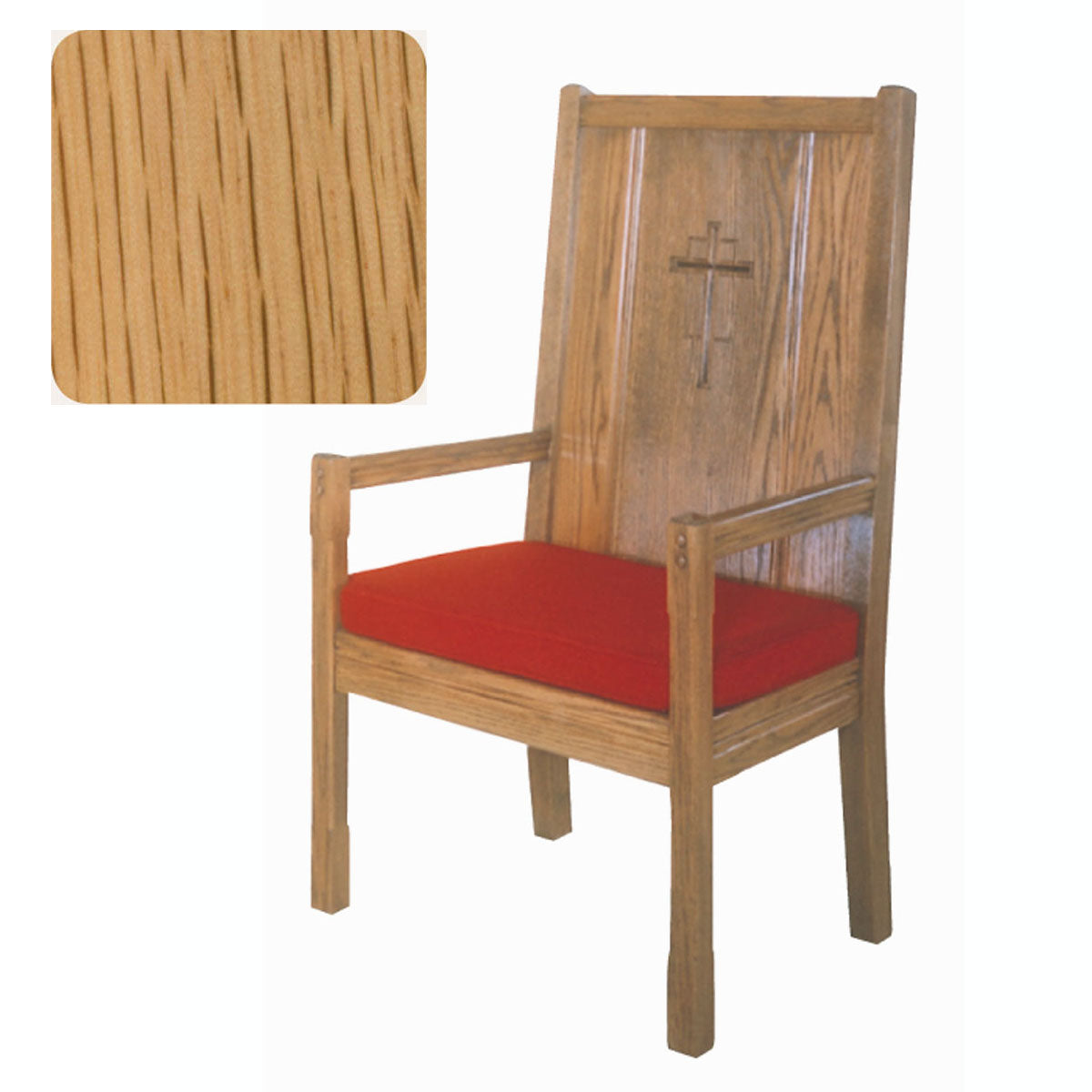 Natural Oak Finish High Back Presider Chair with Cushion 65H