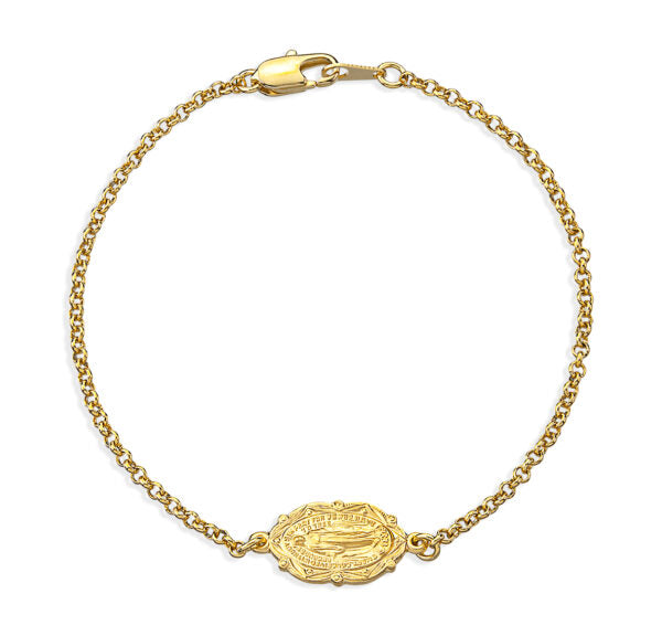 Gold Over Sterling Miraculous Medal with Plated Roll Chain Bracelet BRGS3602R