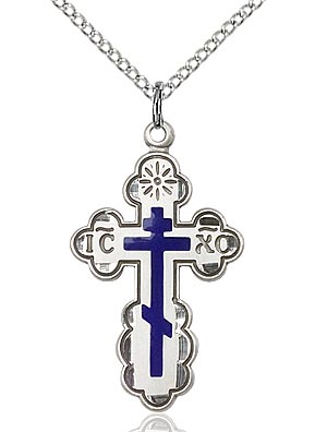 Orthodox St. Olga Cross in Sterling with Blue Inset 0257ESS