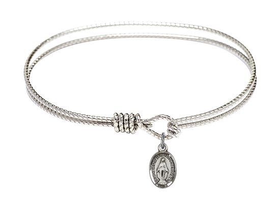 Silver Bangle Bracelet with Miraculous Medal