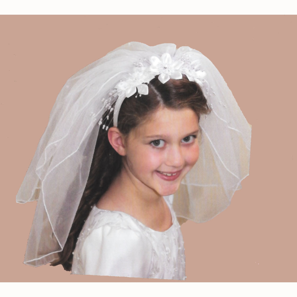 Lillian Floral and Pearl Spray Headband Communion Veil