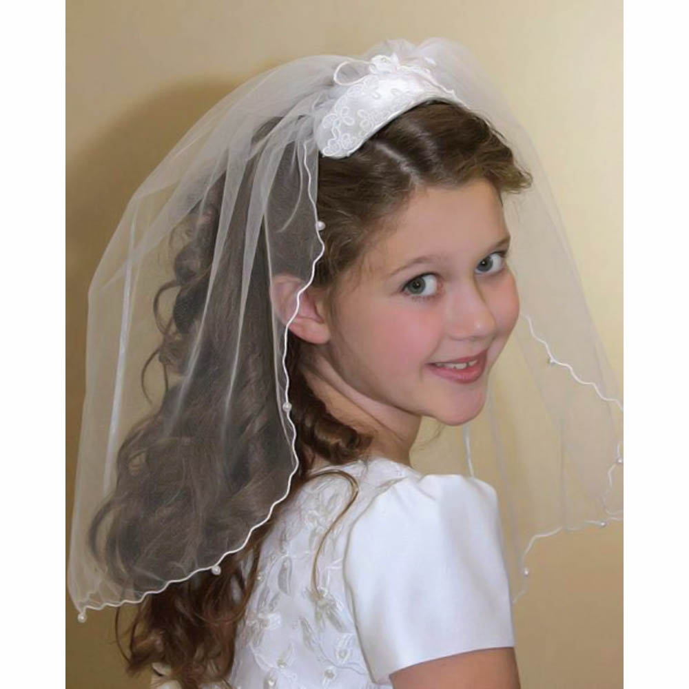 Beth First Communion Comb Veil with Venise Lace Trim