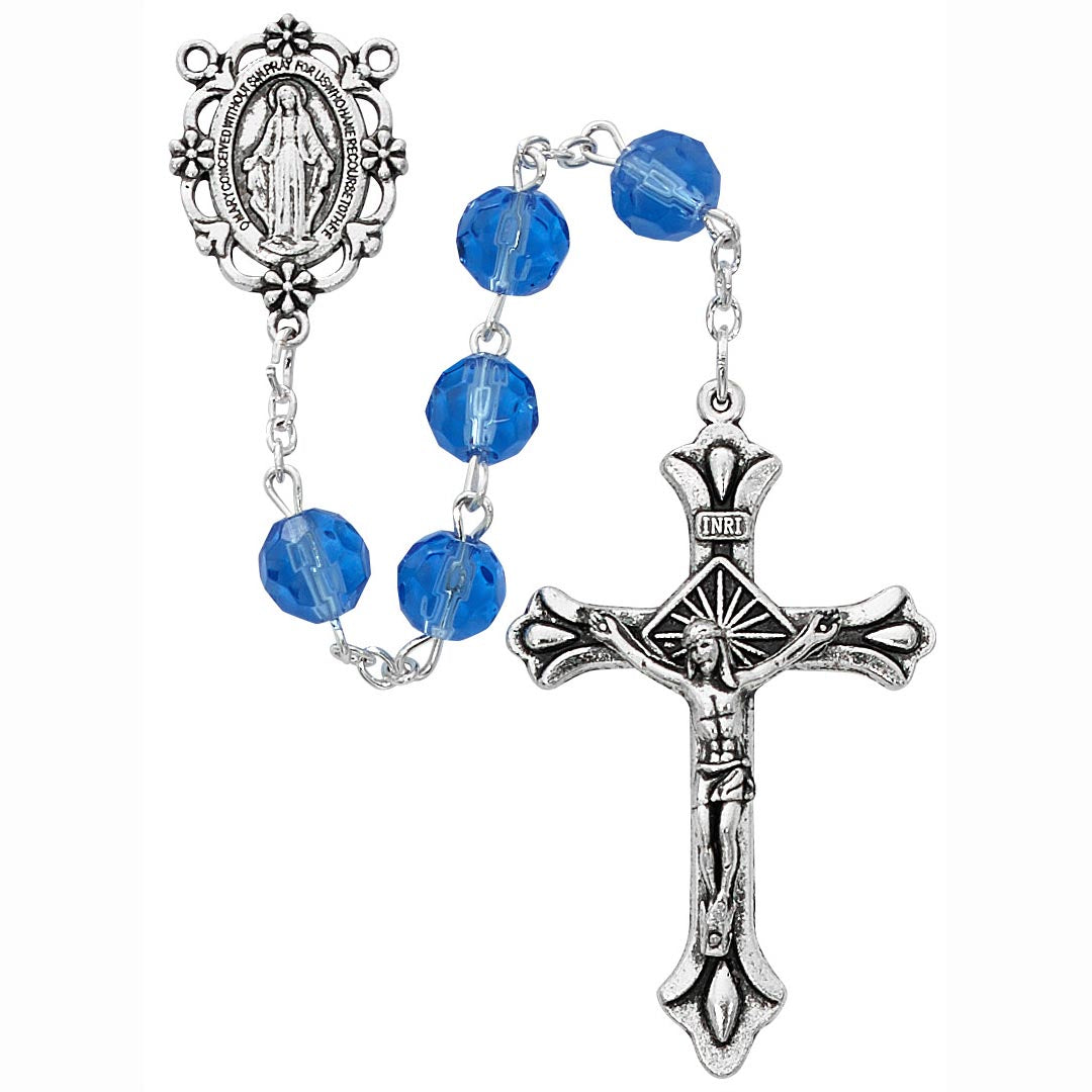 Value Italian 8mm Sapphire Glass Rosary P357C