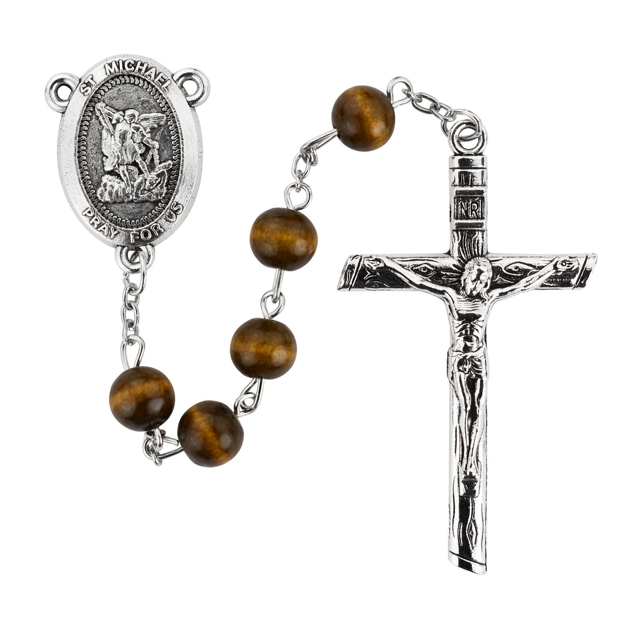 8mm Brown Wood Michael Rosary from Italy P526